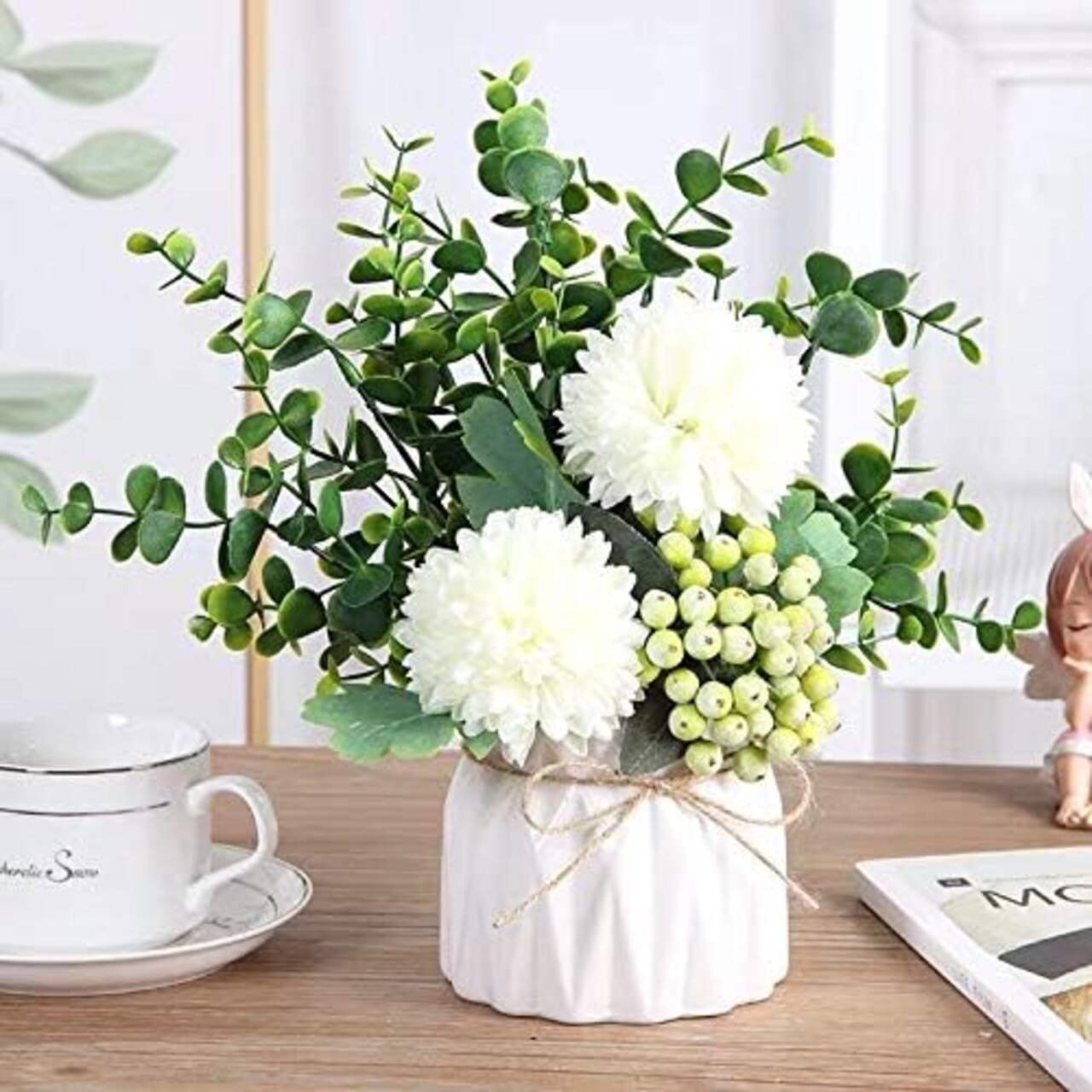 White Hydrangea & Eucalyptus Arrangement: Artificial Elegance